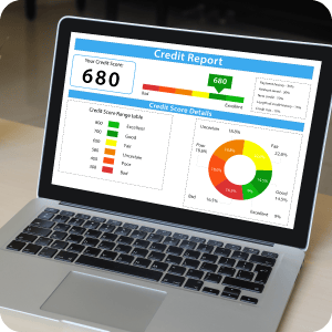 Laptop showing credit score information.