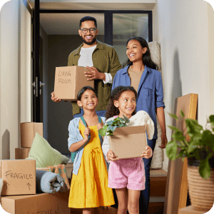Young family moving into their new home.