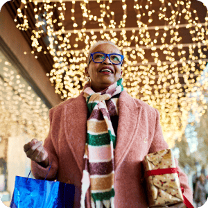 Woman shopping during the holidays.