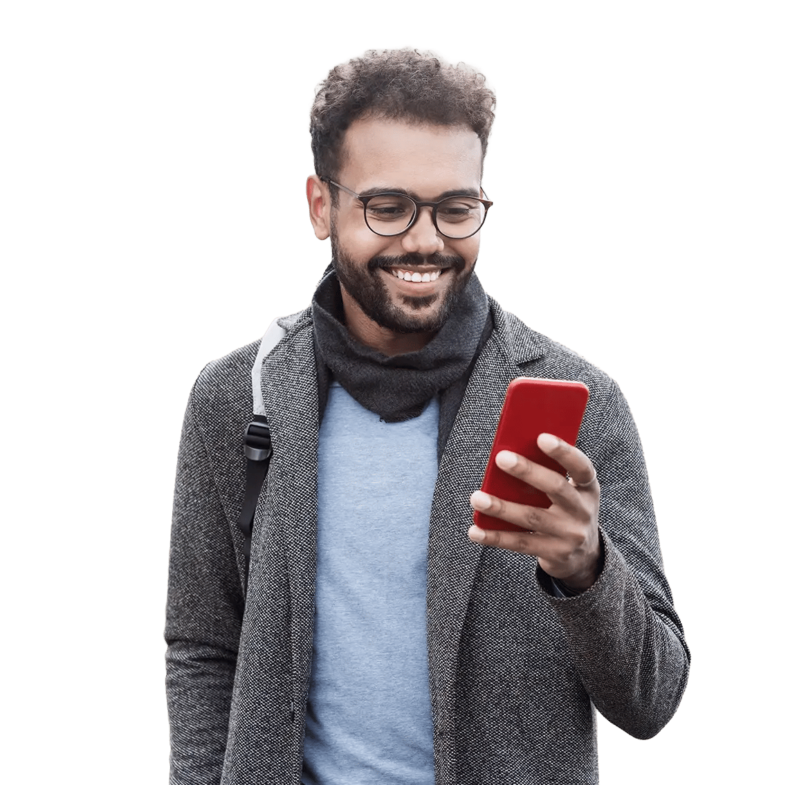 A photo of a man looking at his phone.