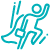 Teal icon of a superhere flying.