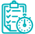 Teal icon of a checklist with a timer next to it.