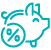 Teal icon of a piggy bank with a percentage sign in a circle.