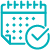Teal icon of a calendar with a check mark.
