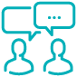Animation of two outlined people with a chat bar above them.