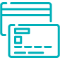 Teal icon of credit cards.