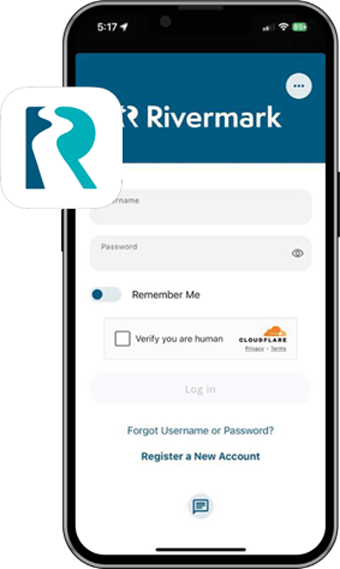 Login screen screenshot of Rivermark mobile banking app