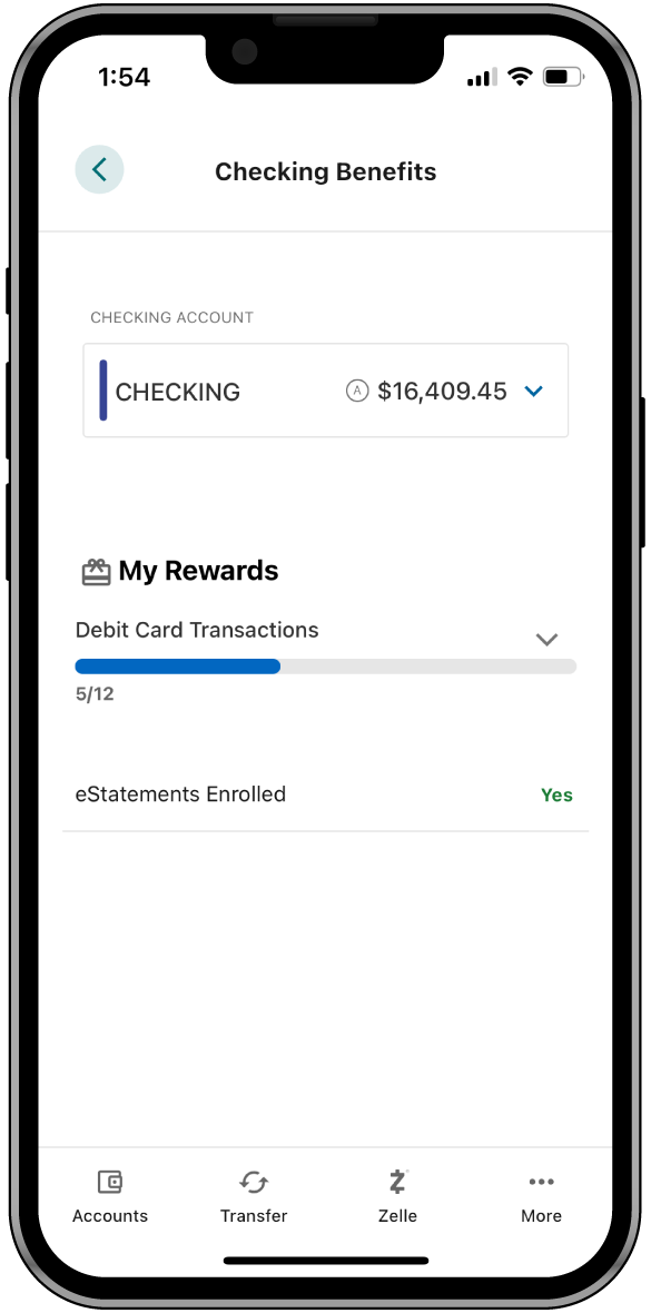 Rewards for Free Checking Plus within the Rivermark mobile app.