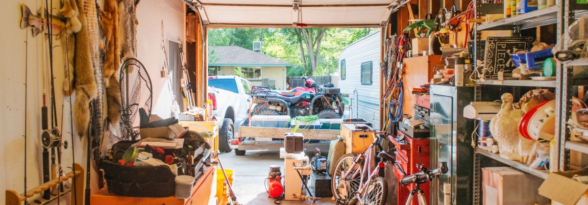 Messy garage. 